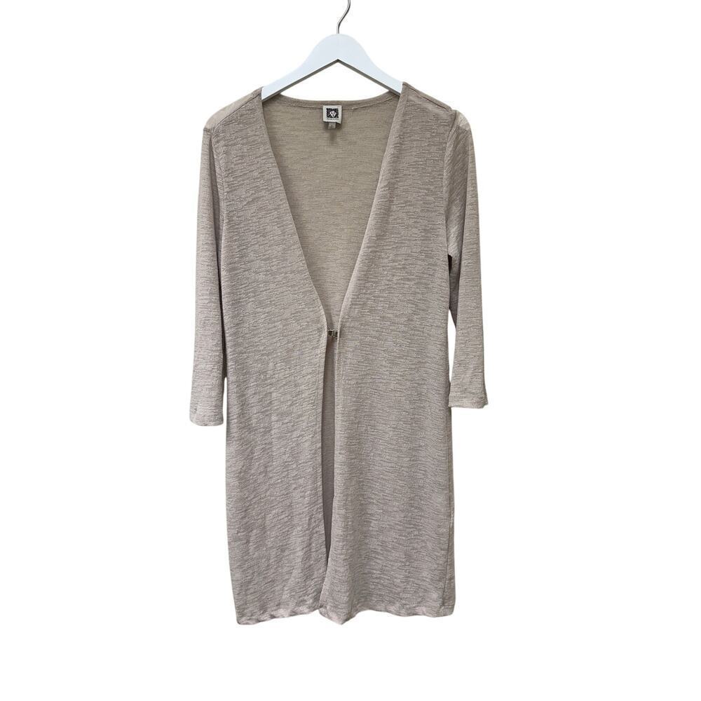 Anne Klein Small Tan 3/4 Sleeve Travel Boho Knit Cardigan Sweater Fall Layering
